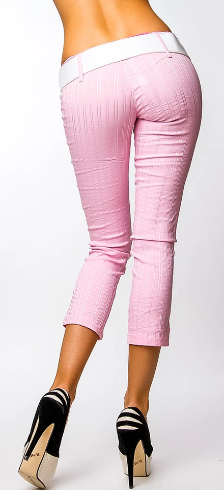  SeXy Miss Damen 7/8 Capri Sommer Hüft Hose LoW CuT NadelStreifen rosa Gürtel  - Bild 4 von 4