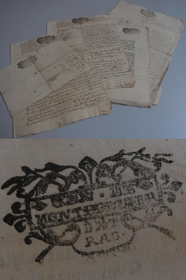 5 französische Dokumente 1700-1703, seltener Steuerstempel Montpellier, SAUSSAN - Bild 1 von 1