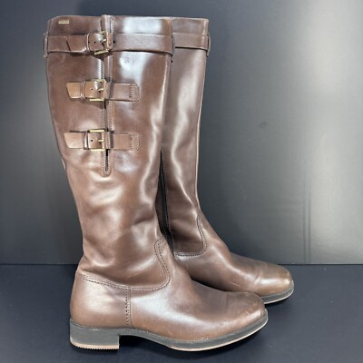 Ecco Hobart Brown Buckle Riding Boots Goretex Women s Size 40