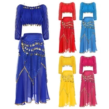 Women Dress Up Masquerade Outfit Rave Crop Top And Skirts Puff Sleeve Stage