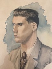 Original Art Deco Männer Portrait Gemälde Aquarell Signatur Ebener Wien