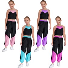 Kids Girls Sports Outfits Color Block Crop Tops and Pants Gym Yoga Dance Workout