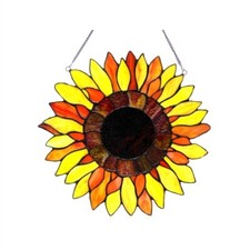 Stained Glass Hanging Window Panel Sunflower Floral Suncatcher Tiffany Style 16"