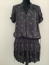 ulla johnson Nora Satin Plisse Mini Dress Black Floral Sz 2