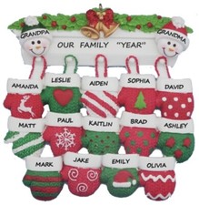 Personalized Mittens Grandparents / Grandkids Family of 16 Christmas Ornament