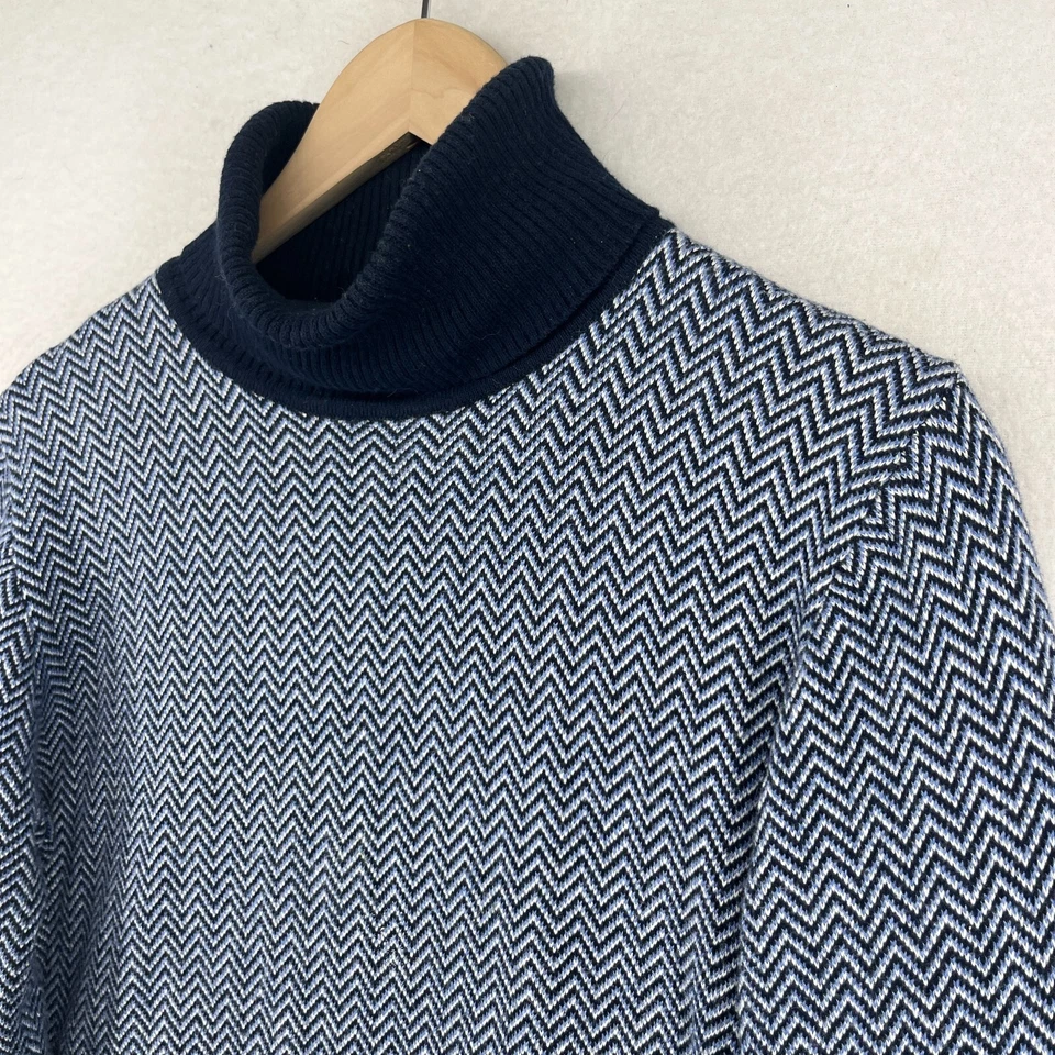 LL BEAN Sweater Womens L Cotton Cashmere Turtleneck Herringbone Pullover Blue - Image 3 of 4