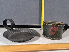 Vintage Tin Cup Hand Painted & Colonial Tin Works Candle Holder #3121L291