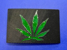 Marijuana Cannabis Weed Pot Leaf Green  Black Color Rectangular Belt Buckle