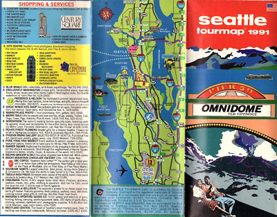 Seattle Washington Vintage 1991 Color Pictorial Tour Map Things to See and Do  