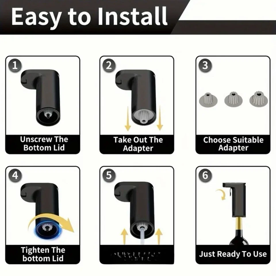  Dispensador de Vino Eléctrico One Touch Decantador de Vino USB Recargable Dispensador de Vino Foto 3 de 4