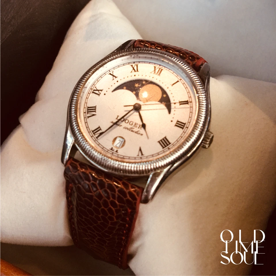 Винтажные кварцевые часы унисекс MOONPHASE LOOGER страусиная кожа *восстановленные - Изображение 2 из 4