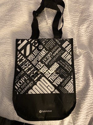 Lululemon Reusable Bag Medium Eco Tote Black White Breathe Deeply