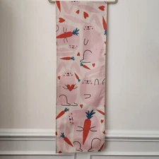 Pink Rabbits Playing, Holding  Hearts, Carrots, Easter, Table Runner, 13" x 72"