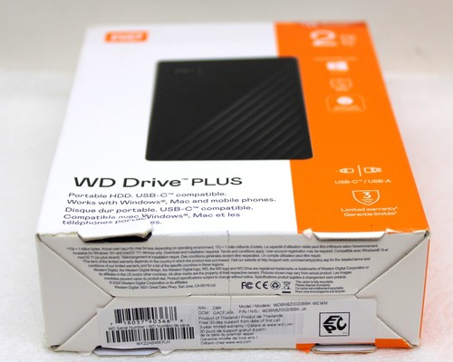 NEW - Western Digital WD Drive PLUS 2TB Portable HDD USB-C Win Mac BLACK SEALED - Picture 5 of 7