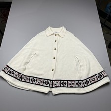 VTG Montgomery Ward 70s Knit Sweater Shawl Poncho OS White Twee Folk Boho Art