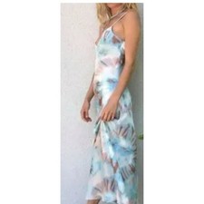 NWT Nasty Gal $98 Right in Tie Dye Slip Maxi Midi Hippie Boho Dress Blue Size 6