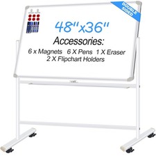 Dry Erase Board with Stand - 48x36 Inches Double-Sided Mobile Whiteboard with...