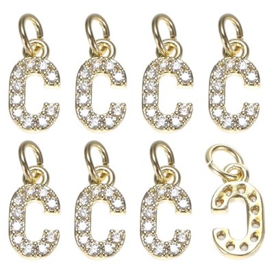 8-Pack 2.5mm Full Rhinestone C Letter Charm for DIY Bracelets/Wristbands [Gold]