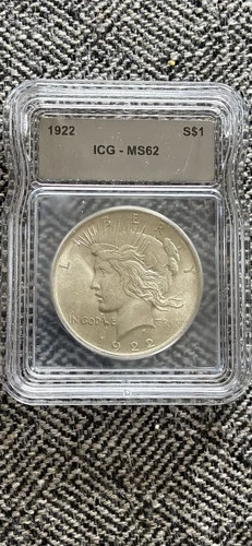 1922 Philadelphia Silver Peace Dollar ICG Certified MS62 Beautiful Coin