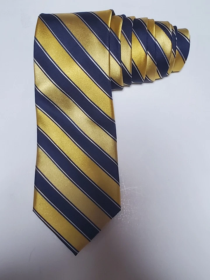 Corbata Eagle Shirtmakers para hombre Repp rayas doradas y azules 100 % seda 60”x3,5” Foto 4 de 4