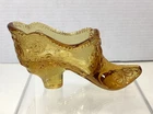 Fenton Amber Glass Slipper Shoe Fancy Scroll and Floral Design Vintage