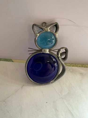 VTG Stained glass Cat suncatcher ornament Feline Kitty cottagecore Bohemian 19