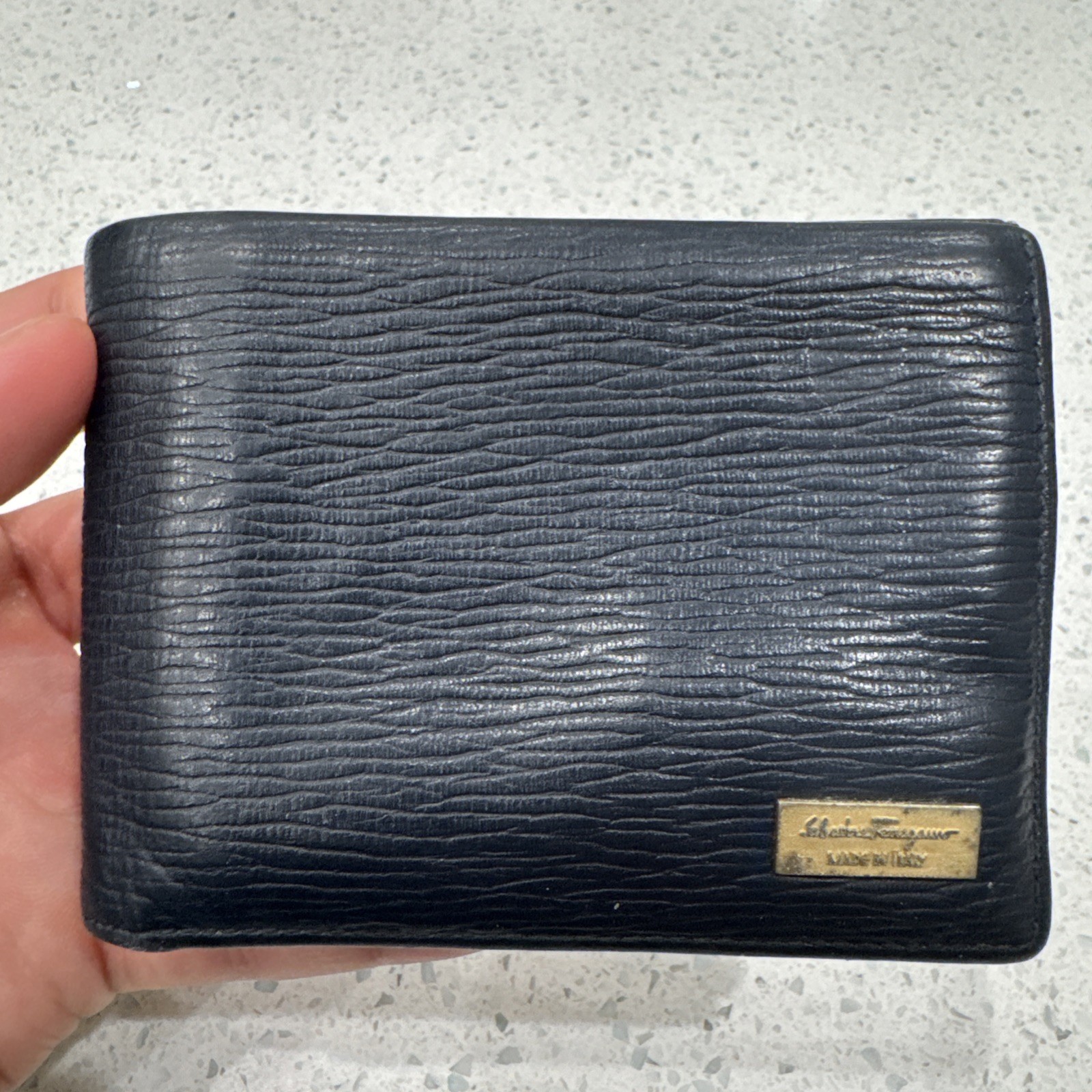 Salvatore Ferragamo Wallet Navy Leather Italy No Box