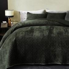 Velvet Quilt King Size, Oversized Bedspread Quilted Bedding Set, Luxurious So...