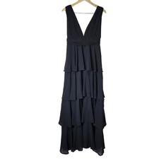 Lulus Amazing Evening Black Tiered Maxi Dress V-Neck Sleeveless Chiffon Size M
