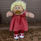 VTG Cabbage Patch Doll Pacifier Coleco 1982 Gingham Red Dress Tights Checker