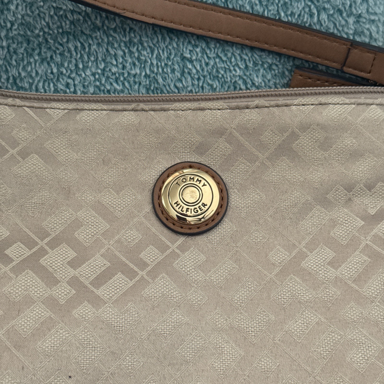 Tommy Hilfiger Navy Brown Monogram Crossbody Bag Logo Purse Light Use thumbnail 2