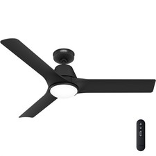 Hunter Fan 52 inch Matte Black Outdoor Ceiling Fan with Light and Remote