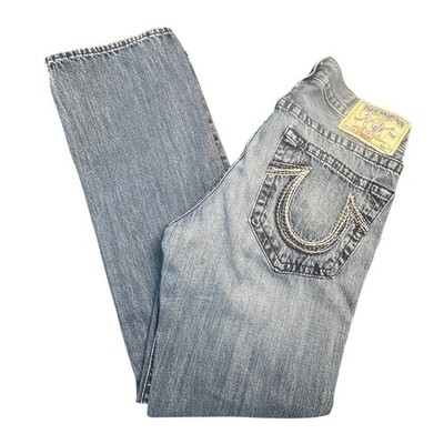 True Religion Ricky Straight Jeans Men 34 Blue Medium Wash Made in USA Horseshoe