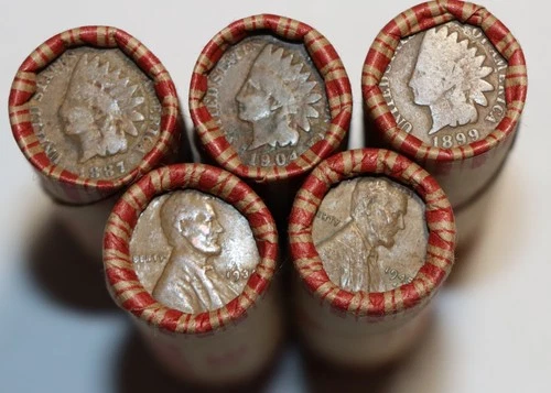 Lot of 5 Old Estate Wheat Cent  & Indian Head Cents Vintage Pennies