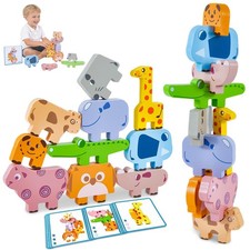 Montessori Toys, 10pcs Wooden Animal Blocks, Baby Sorting Stacking Educationa...
