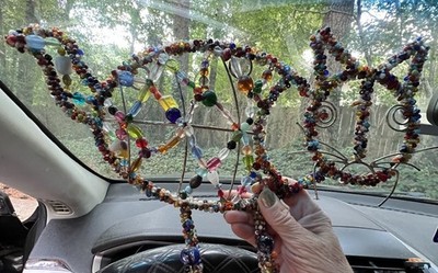 Cat Shaped Double Hook All Over Multi Beaded Metal Frame Bohemian Whimsy Design