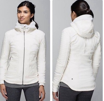 LULULEMON FLEECY KEEN JACKET WOMEN'S OFF WHITE GHOST HOODIE REFLECTIVE RUN