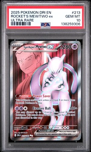 2025 Pokemon Dri En-Destined Rivals #213 Rocket'S Mewtwo Ex Ultra Rare PSA 10
