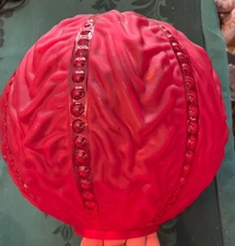 Large CONSOLIDATED BEADED DRAPE Red Art Glass Victorian Kerosene BALL Lamp Shade