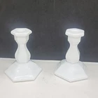 VINTAGE TIARA MILK GLASS SET OF CANDLESTICKS HOLDERS - 3" TALL