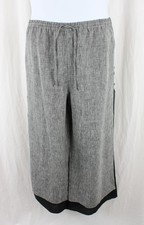 Vivid Women's Gray Black 100% Linen Drawstring Waist Lined Pants Size Large