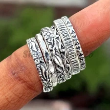925 Sterling Silver Set of 6 Stackable Rings Sterling Silver -Handmade  All Size