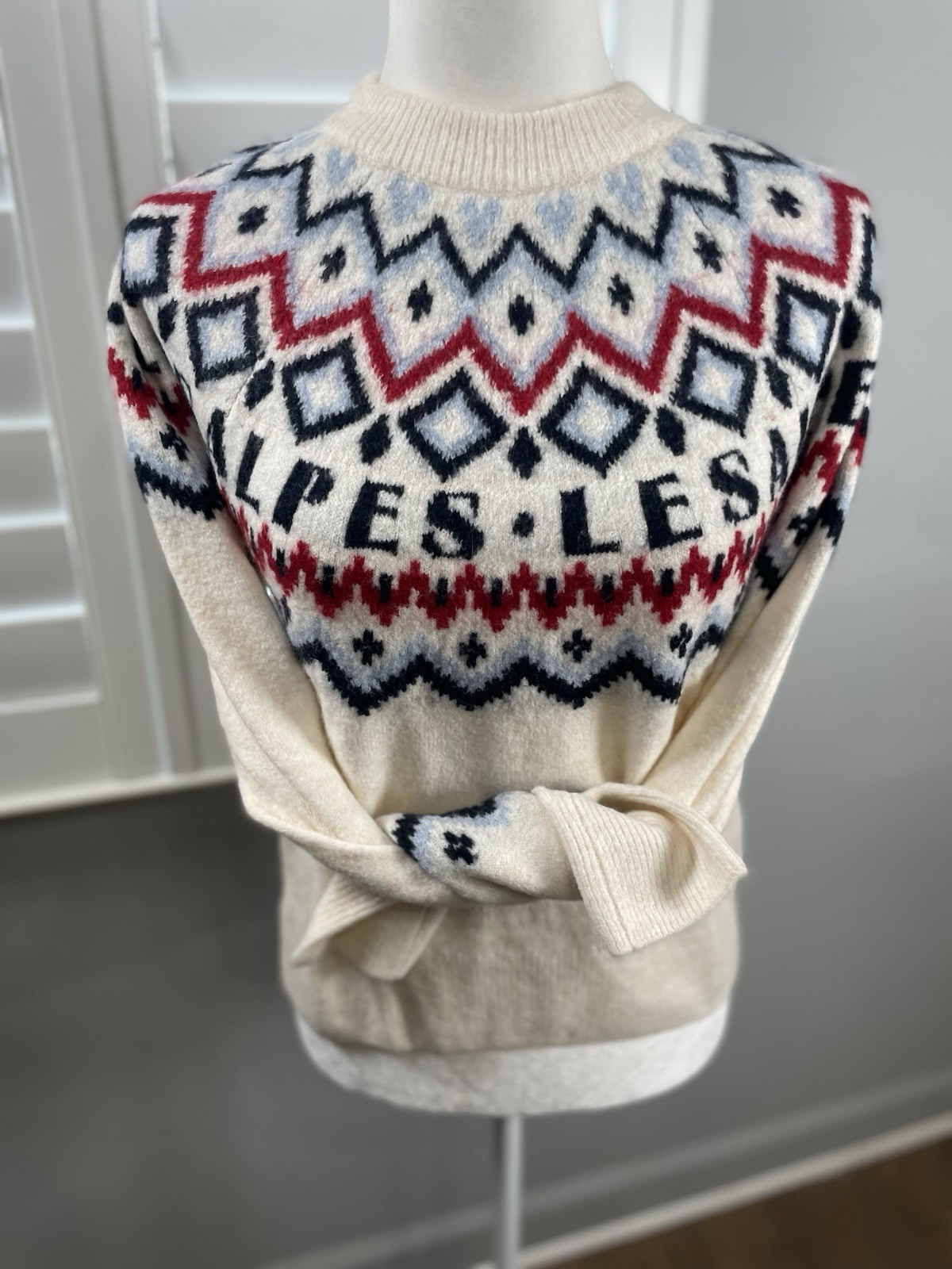 NEW H&M ALPES Jacquard Knit Fair Isle CREAM Sweater Women’s XXS Ski Lodge Relax thumbnail 8