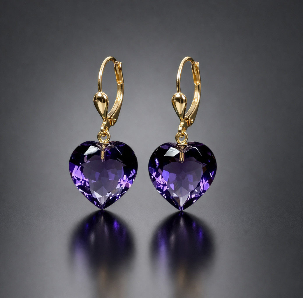 Purple Amethyst Drop Earring Heart Cut Gemstone 925 Sterling Silver Hook Earring