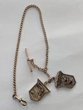 ANTIQUE VICTORIAN POCKET WATCH CHAIN HOOK BAR FOBS 13" 35.1G DMO WAR OR PEACE