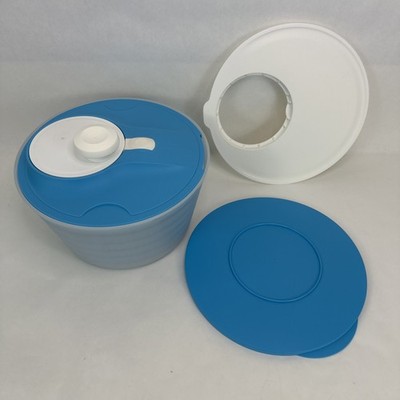 TUPPERWARE SPIN N SAVE Salad Spinner 4.5L Bowl White CUTTING BOARD Lid Blue LID