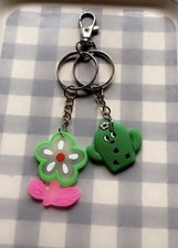 Green  Pink Cactus And Flower Keychain 