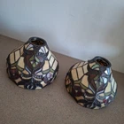 2 Vtg Spectrum Lighting Tiffany Style Slag Glass Lamp Shades  Arts Craft Mission