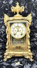 Antique Ansonia Marchioness Open Escapement Gold Guilded Crystal Regulator Clock