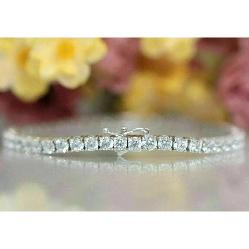 4MM 10k White Gold Prong Set Tennis Bracelet Round 11.00Ct Lab Created Diamond - Image 4 of 4